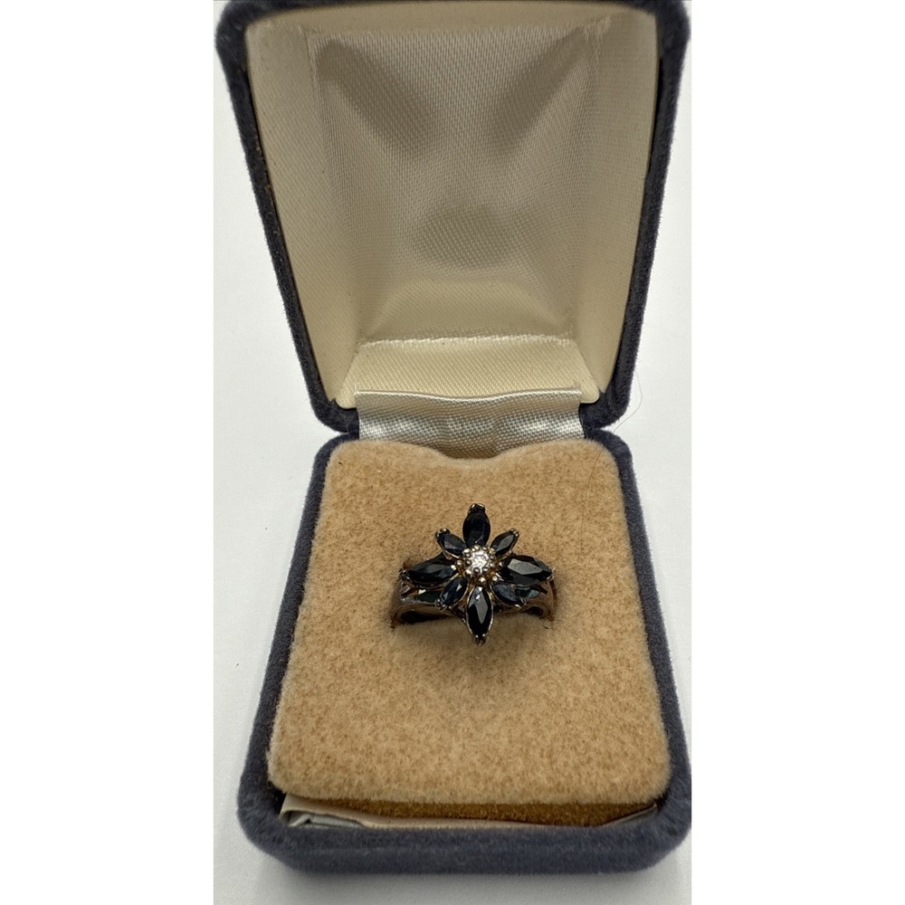 Vintage NOS Starburst Sapphire Cubic Zirconia Sterling Silver Ring Size‎ 7 - Picture 2 of 6